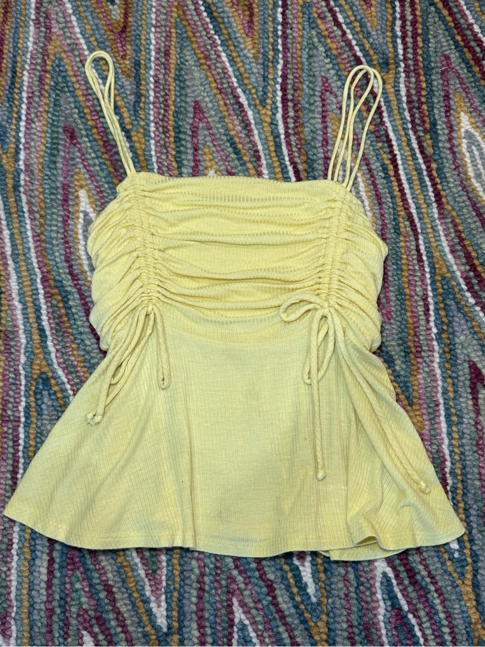 🌻🌼 Peach Love California Yellow Ruched Spaghetti Strap Tank Top 🌼🌻 - Picture 5 of 6